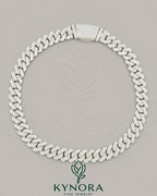 16mm VVS 925 silver moissanite Cuban link chain hip-hop jewelry by Kynora Jewels, showcasing the shiny silver chain with detailed links.