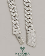 Silver VVS moissanite Cuban link chain from Kynora Jewels, hiphop chain with a 16mm width and detailed link design.