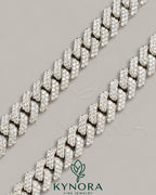 16mm VVS 925 silver moissanite Cuban link chain hip-hop jewelry by Kynora Jewels, showcasing the shiny, intricate link design.
