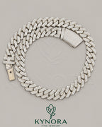 16 mm VVS 925 silver moissanite Cuban link chain hip hop jewelry by Kynora Jewels, showcasing the shiny, detailed chain design.