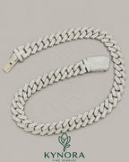 16mm VVS 925 silver moissanite Cuban link chain hip-hop jewelry by Kynora Jewels, showcasing the detailed silver chain design.