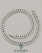 Sterling silver Miami Cuban chain with 16mm customized VVS Moissanite diamond claps by Kynora Jewels.