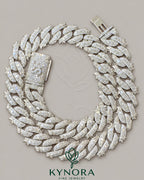 16mm VVS Moissanite Miami Cuban necklace in 925 silver, custom lock, hip-hop chain style by Kynora Jewels.