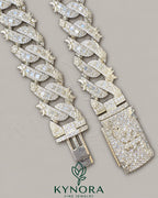 16mm VVS Moissanite Miami Cuban Necklace in 925 silver with custom lock, stylish Kynora Jewels hiphop chain.