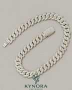 Kynora Jewels 16mm VVS Moissanite Miami Cuban Necklace in 925 silver with custom lock, 18-inch hiphop chain.