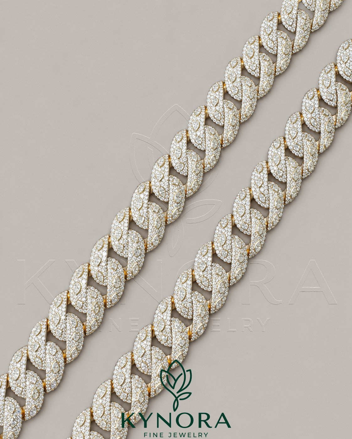 18-inch 16mm VVS Moissanite Miami Cuban chain in 925 silver with rose gold finish, stylish hip-hop jewelry from Kynora Jewels.