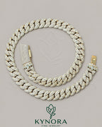 Sterling silver 16mm VVS moissanite Miami Cuban chain necklace with rose gold finish, stylish hip hop jewelry by Kynora Jewels.