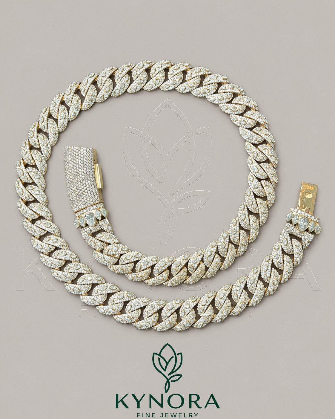 Sterling silver 16mm VVS moissanite Miami Cuban chain necklace with rose gold finish, stylish hip hop jewelry by Kynora Jewels.