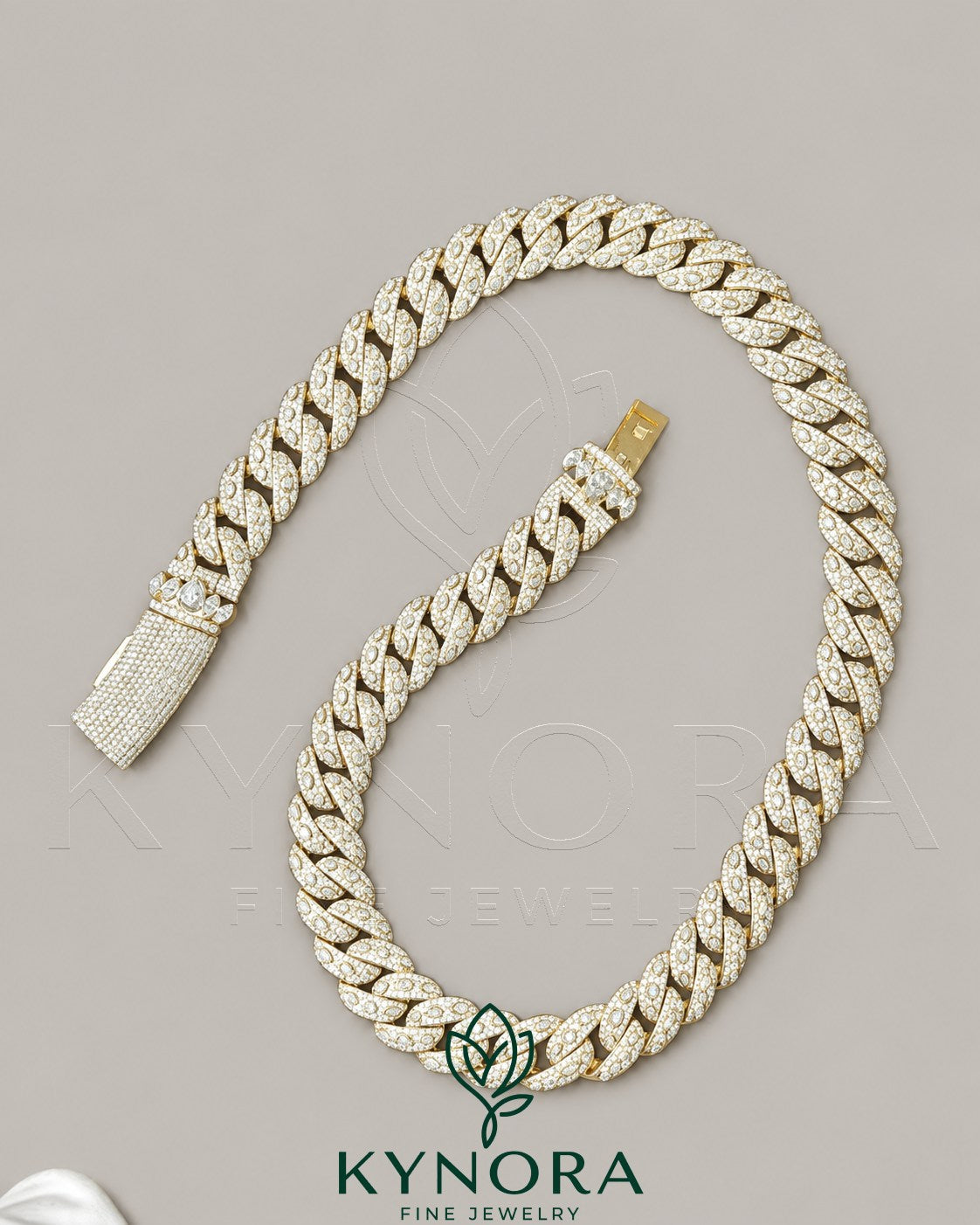 16mm VVS Moissanite Miami Cuban chain necklace in 925 silver with rose gold finish, stylish hip-hop jewelry by Kynora Jewels.