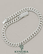 16mm VVS Moissanite Miami Cuban necklace by Kynora Jewels, sterling silver hiphop chain with custom design and sparkling gemstones.