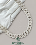 Kynora Jewels 16mm VVS Moissanite Miami Cuban Necklace hiphop chain in sterling silver, 18-inch length with custom design