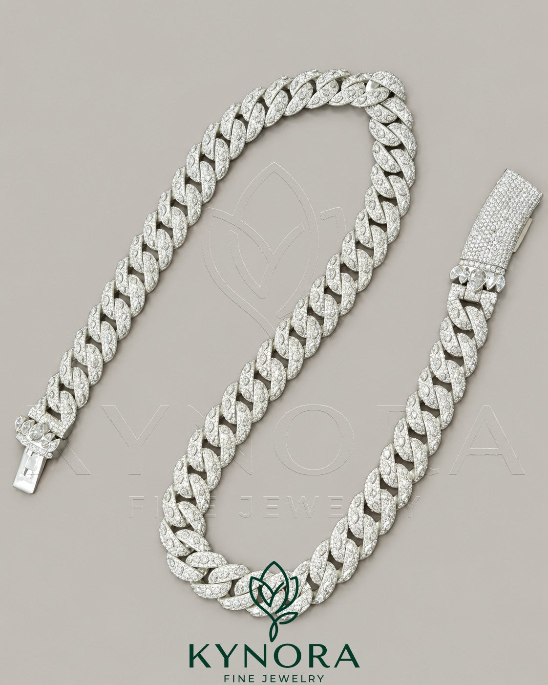 Kynora Jewels 18-inch sterling silver Miami Cuban necklace with 16mm VVS moissanite hiphop chain.