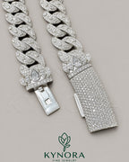 Kynora Jewels 16mm VVS Moissanite Miami Cuban Necklace hiphop chain in 18-inch sterling silver with sparkling VVS moissanite stones