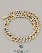 Sterling silver gold Cuban link chain with 16mm VVS1 Moissanite diamonds, hip-hop style jewelry by Kynora Jewels