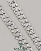 17mm customized VVS1 moissanite diamond Miami Cuban chain in sterling silver, hip-hop style jewelry by Kynora Jewels.