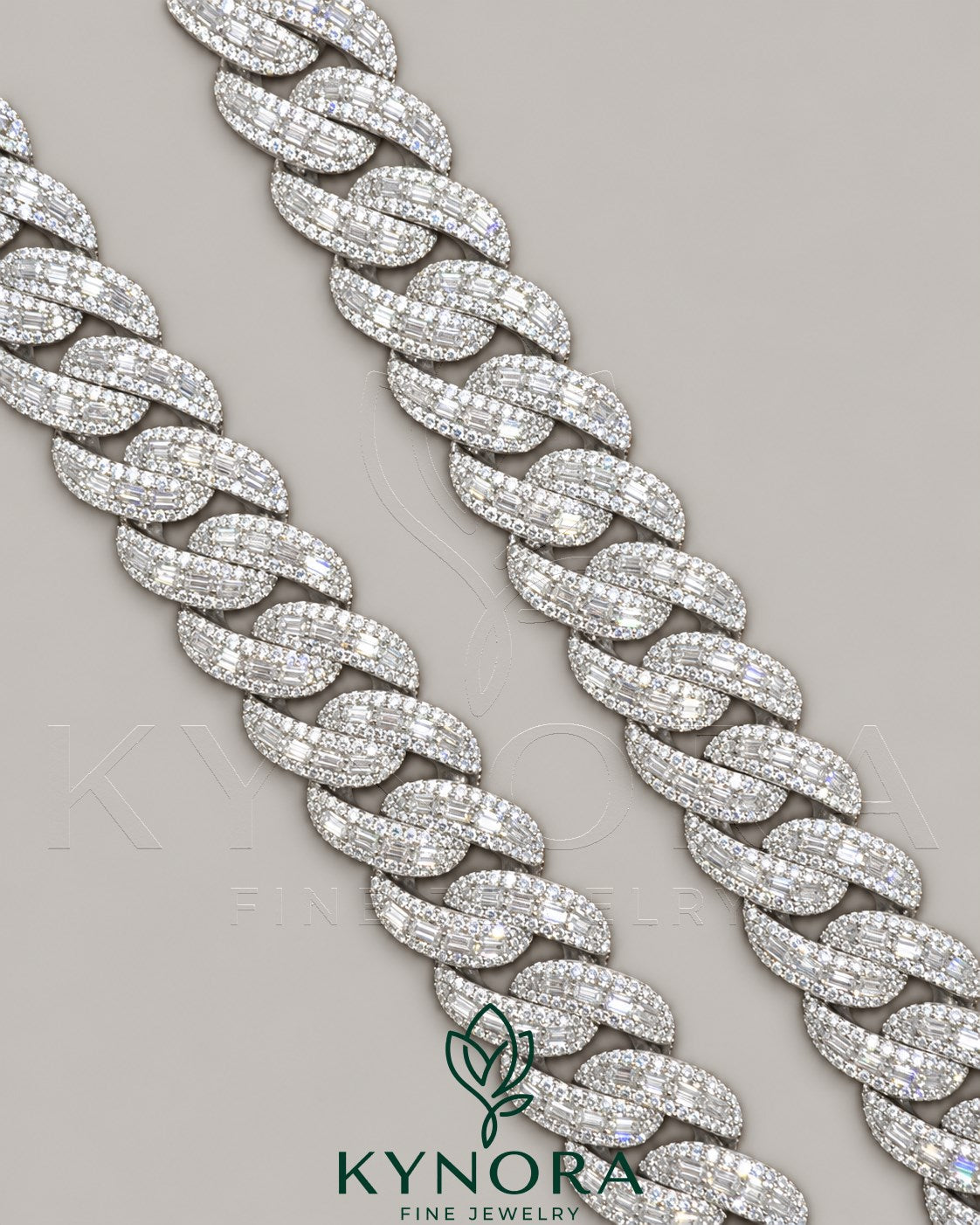 17mm customized VVS1 moissanite diamond Miami Cuban chain in sterling silver, hip-hop style jewelry by Kynora Jewels.