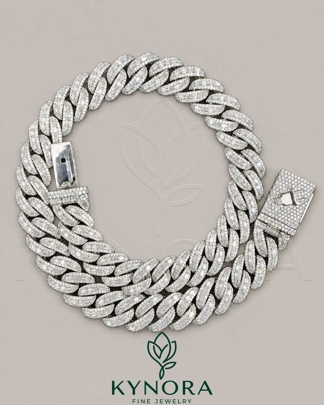 17mm customized VVS1 moissanite diamond Miami Cuban chain in sterling silver, hip-hop style by Kynora Jewels. Main image