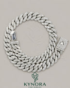 17mm customized VVS1 moissanite diamond Miami Cuban chain in sterling silver, hip-hop style by Kynora Jewels.
