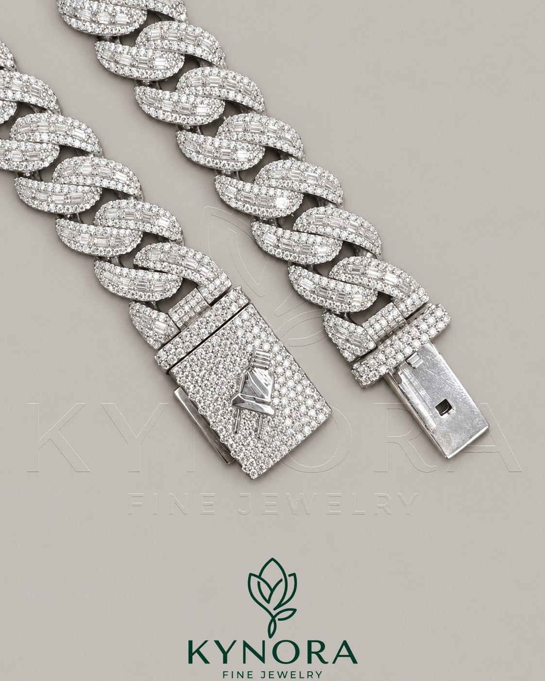 17mm customized VVS1 Moissanite diamond Miami Cuban chain in sterling silver, hip-hop jewelry by Kynora Jewels.