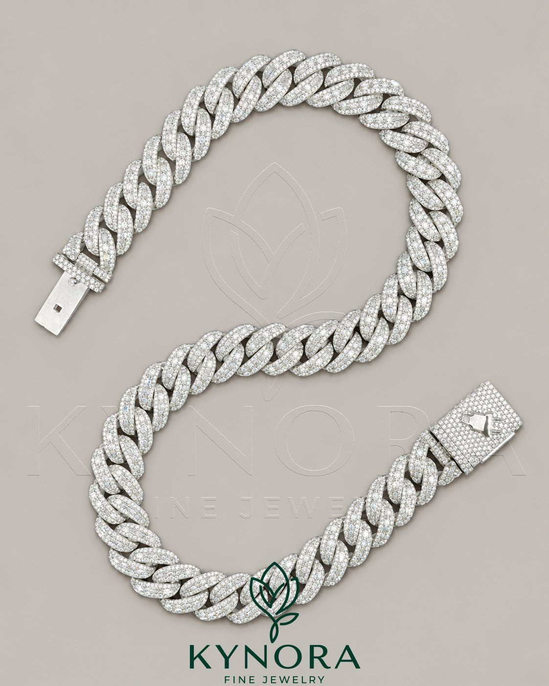 17mm customized VVS1 Moissanite diamond Miami Cuban chain in sterling silver, hip hop jewelry by Kynora Jewels.