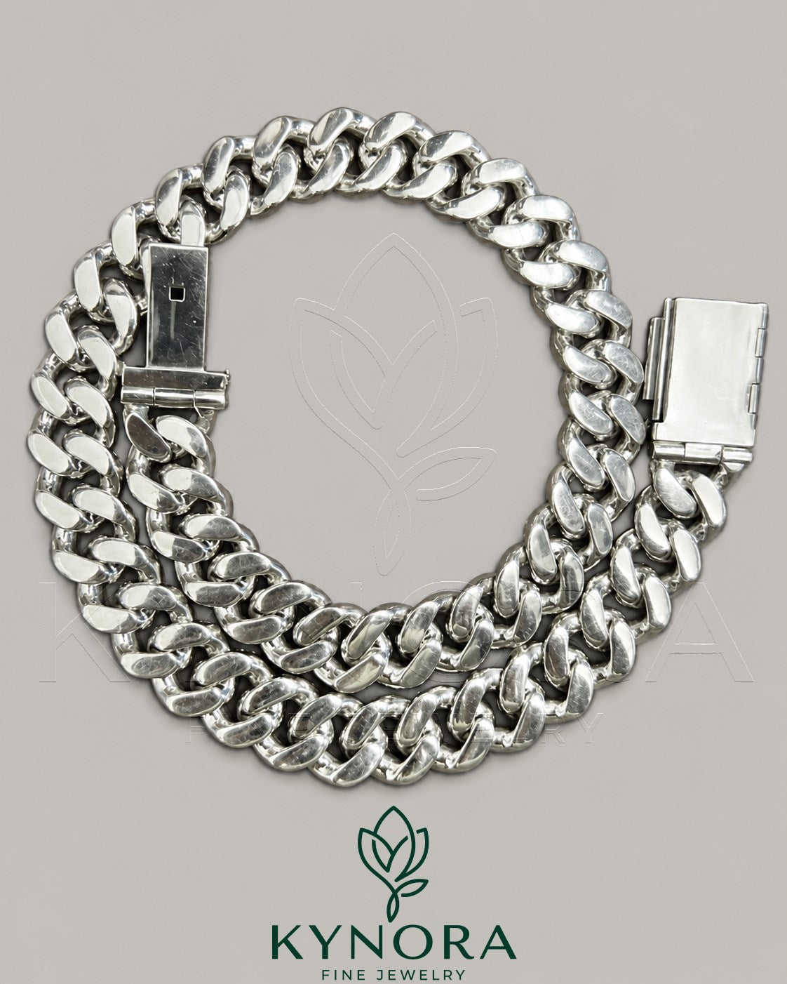 17mm customized VVS1 moissanite diamond Miami Cuban chain by Kynora Jewels, sterling silver hip-hop chain with claps.