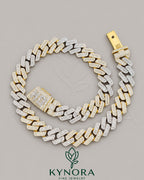 Sterling silver VVS1 moissanite baguette Miami Cuban link chain, 20mm hip-hop jewelry by Kynora Jewels, detailed close-up image.