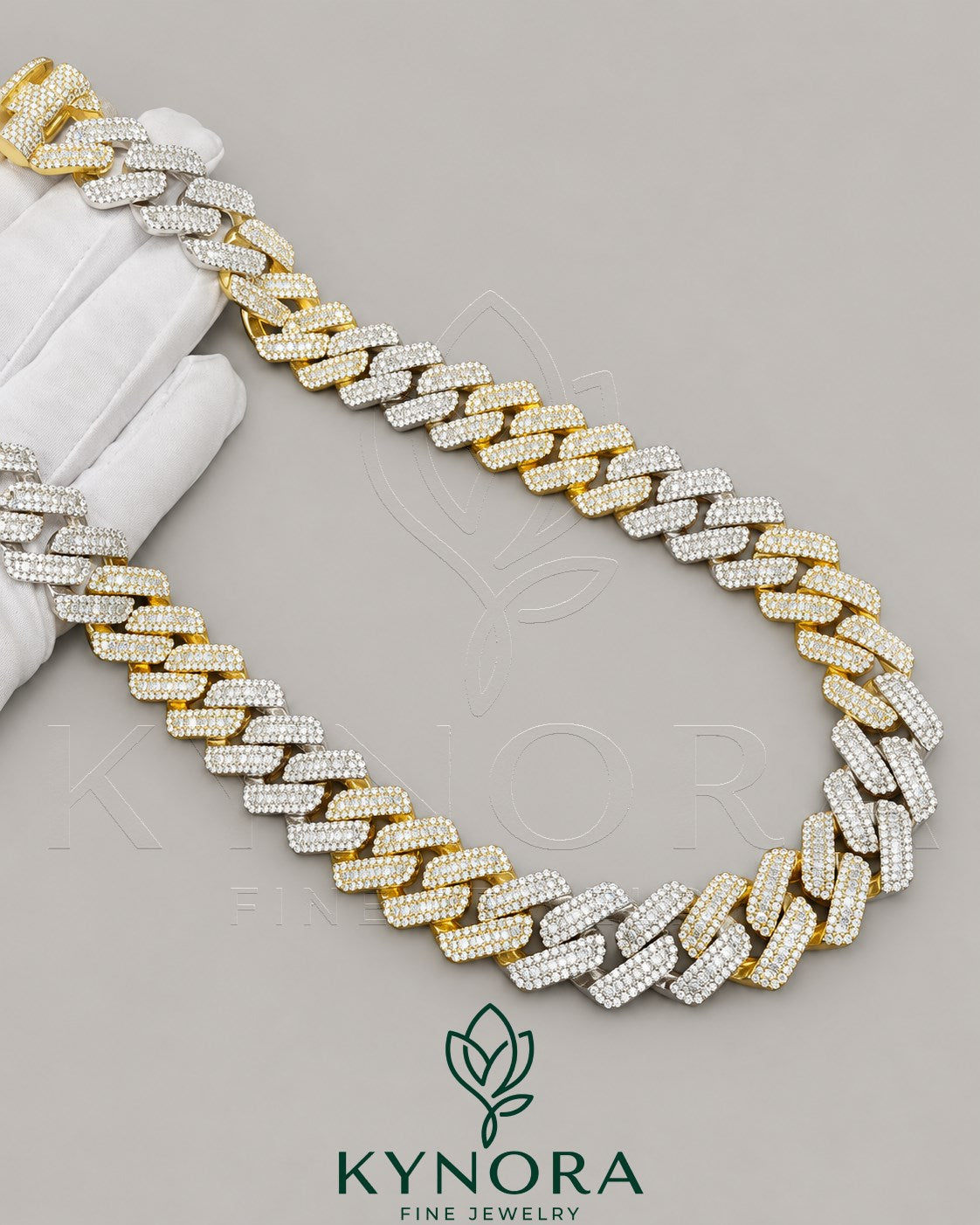 Sterling silver VVS1 moissanite baguette Miami Cuban link chain, 20mm hiphop chain by Kynora Jewels