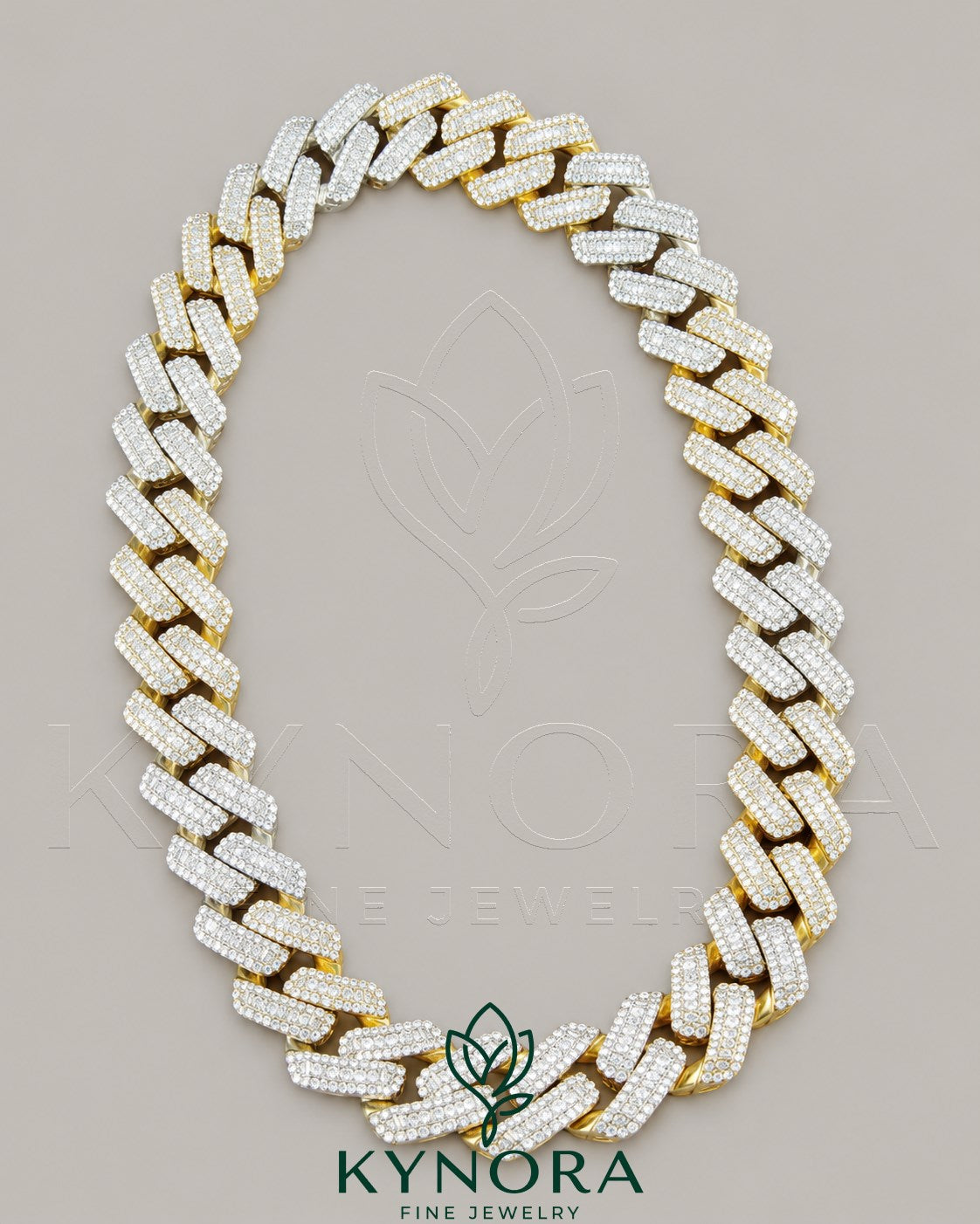 Sterling silver VVS1 moissanite baguette Miami Cuban link chain, 20mm hip-hop jewelry by Kynora Jewels.