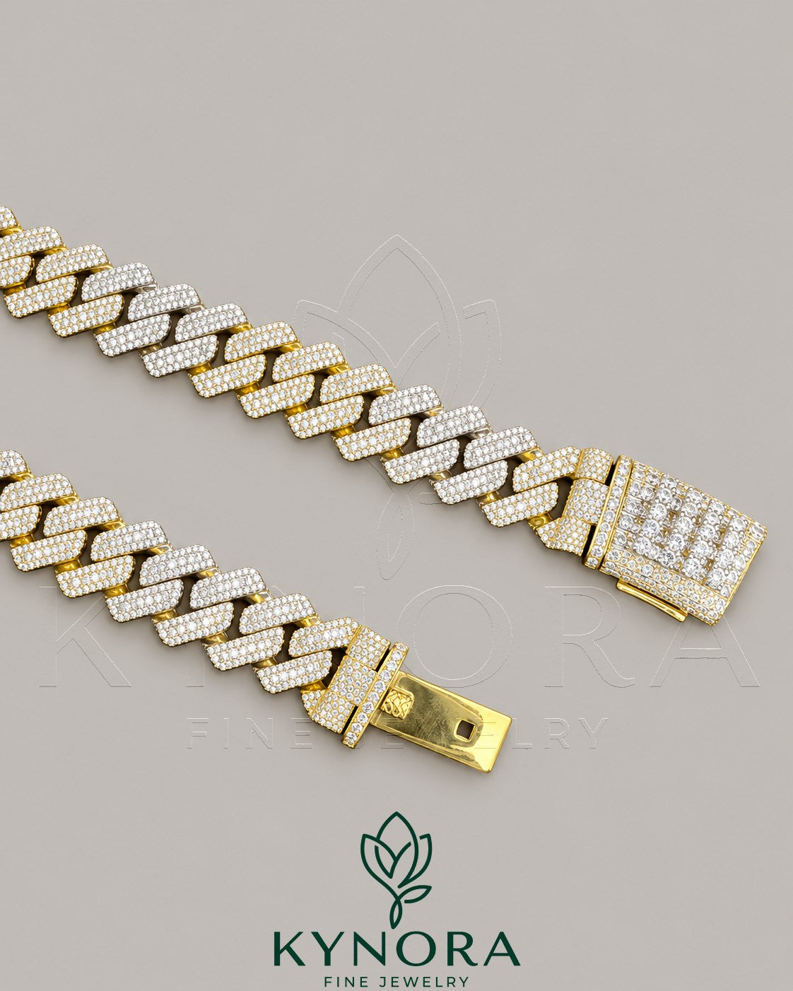 Sterling silver VVS1 moissanite baguette Miami Cuban link chain, 20mm hip-hop jewelry by Kynora Jewels.