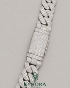 Sterling silver 20mm VVS1 moissanite Cuban link chain from Kynora Jewels, featuring a bold hip-hop chain design.
