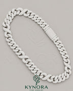 20mm VVS1 moissanite Cuban link chain in sterling silver, hip-hop style jewelry with a shiny, intricate chain design.