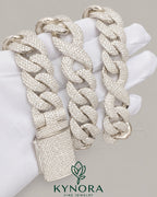 Sterling silver VVS1 moissanite Cuban link chain, 20mm hip-hop style jewelry by Kynora Jewels.