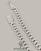 20mm VVS1 Moissanite diamond Cuban link chain in 925 silver, hip-hop style jewelry from Kynora Jewels.