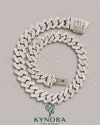 20mm VVS1 moissanite diamond silver Cuban link chain by Kynora Jewels, showcasing the bold, shiny hiphop jewelry design.