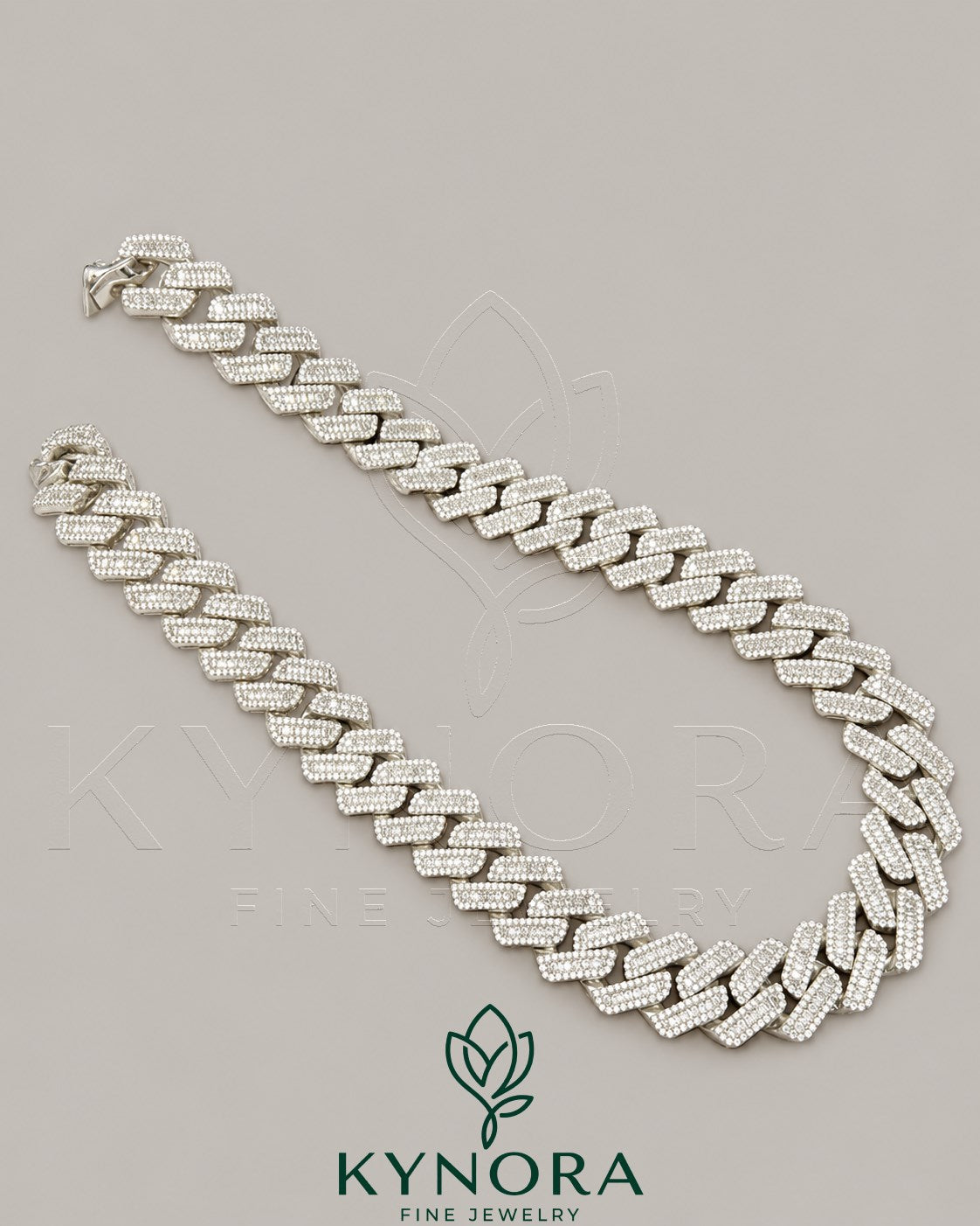 20mm VVS1 Moissanite diamond Cuban link chain in 925 silver, hiphop style jewelry from Kynora Jewels