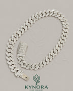20mm VVS1 Moissanite diamond Cuban link chain in 925 silver, hip-hop jewelry by Kynora Jewels featuring a bold, luxurious design.