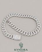 22mm VVS1 Moissanite diamond sterling silver Cuban link chain by Kynora Jewels, showcasing a bold, shiny hip-hop jewelry style.