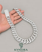 22mm VVS1 Moissanite diamond sterling silver Cuban link chain by Kynora Jewels, showcasing a bold, shiny hip-hop jewelry style.