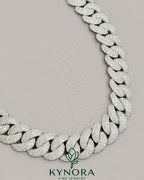 Sterling silver 23mm Moissanite diamond Miami Cuban link chain from Kynora Jewels, showcasing a bold hip-hop jewelry style.