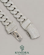 23mm Moissanite diamond sterling silver Miami Cuban link chain by Kynora Jewels, hiphop style jewelry with bold, shiny links.