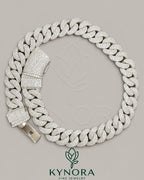Sterling silver 23mm Moissanite diamond Miami Cuban link chain by Kynora Jewels, showcasing its bold, intricate design.