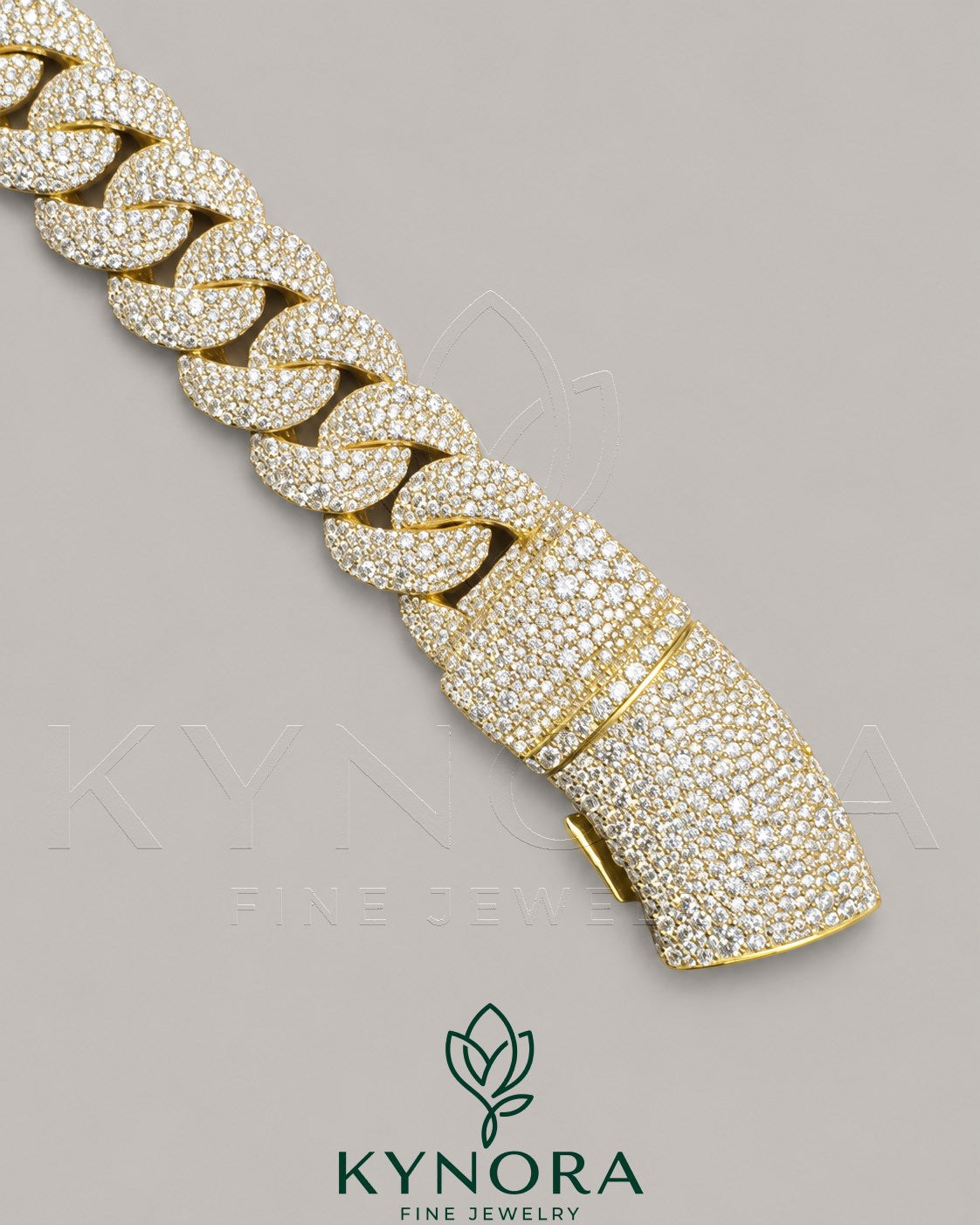 Sterling silver Miami Cuban link chain featuring 23mm VVS1 Moissanite diamond hip-hop style necklace from Kynora Jewels