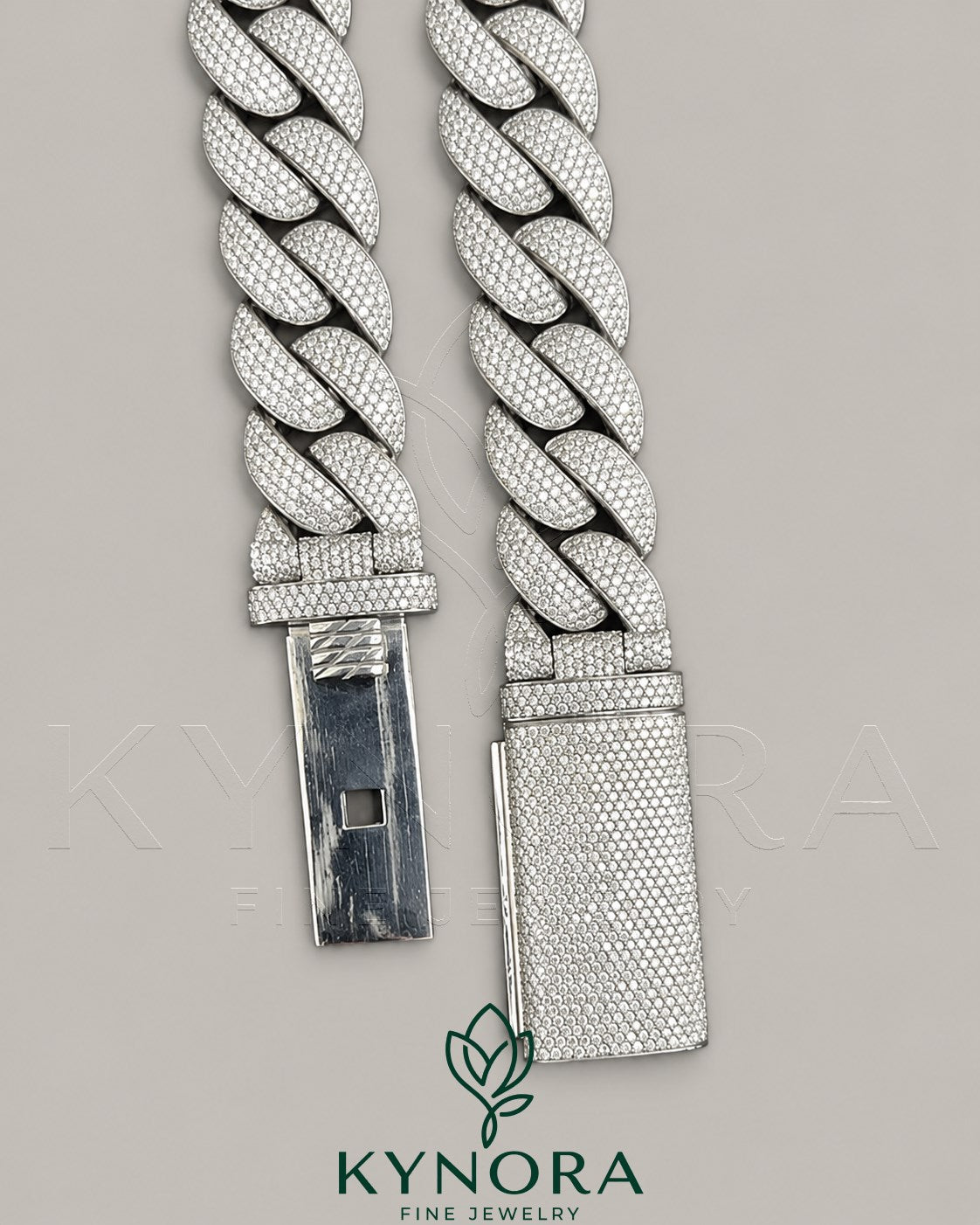 Kynora Jewels 24mm lab diamond Miami Cuban link chain in 925 sterling silver, 18-inch hip-hop chain with moissanite accents