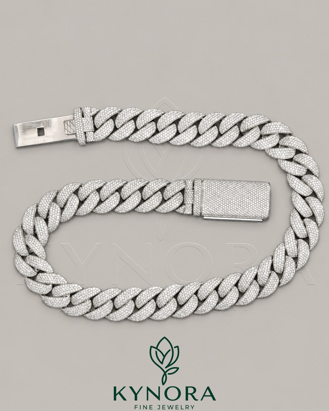 Kynora Jewels 24mm lab diamond Miami Cuban link chain in sterling silver, 18-inch hiphop chain with sleek design