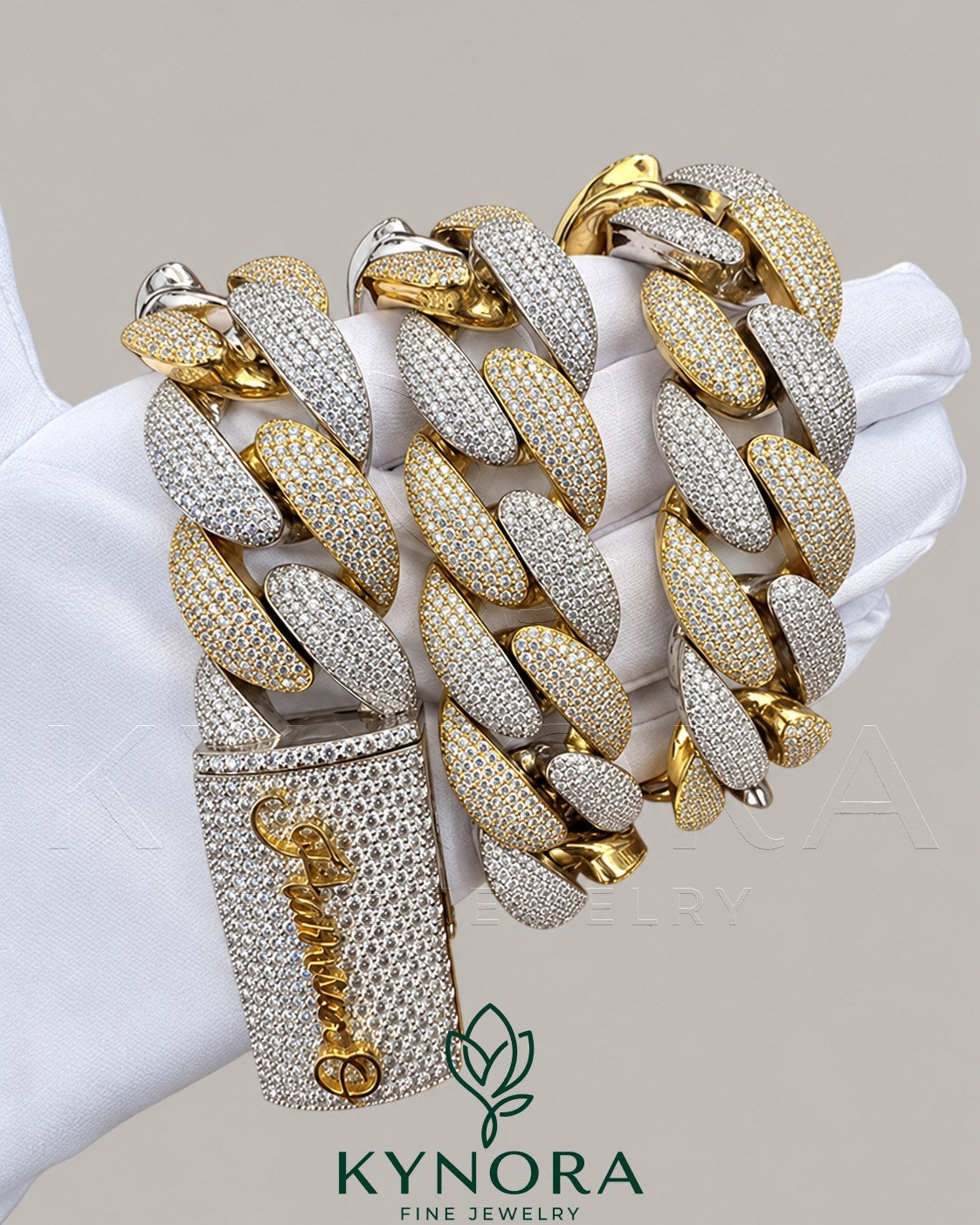 24mm VVS1 moissanite diamond gold-plated sterling silver Cuban link chain, hiphop jewelry by Kynora Jewels
