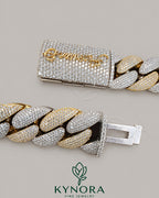 Sterling silver gold-plated Cuban link chain with 24mm VVS1 moissanite diamond, hip-hop style jewelry by Kynora Jewels