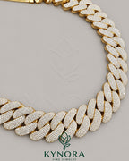 24mm VVS1 moissanite diamond yellow gold Miami Cuban link chain by Kynora Jewels, sterling silver hip-hop chain with bold design.