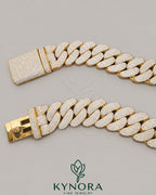 24mm VVS1 moissanite diamond Miami Cuban link chain in yellow gold and sterling silver, featuring bold, chunky hiphop jewelry style.