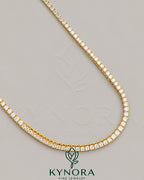 Kynora Jewels 3mm VVS Moissanite diamond yellow gold plating tennis chain, hip-hop jewelry with sparkling stones and detailed links.
