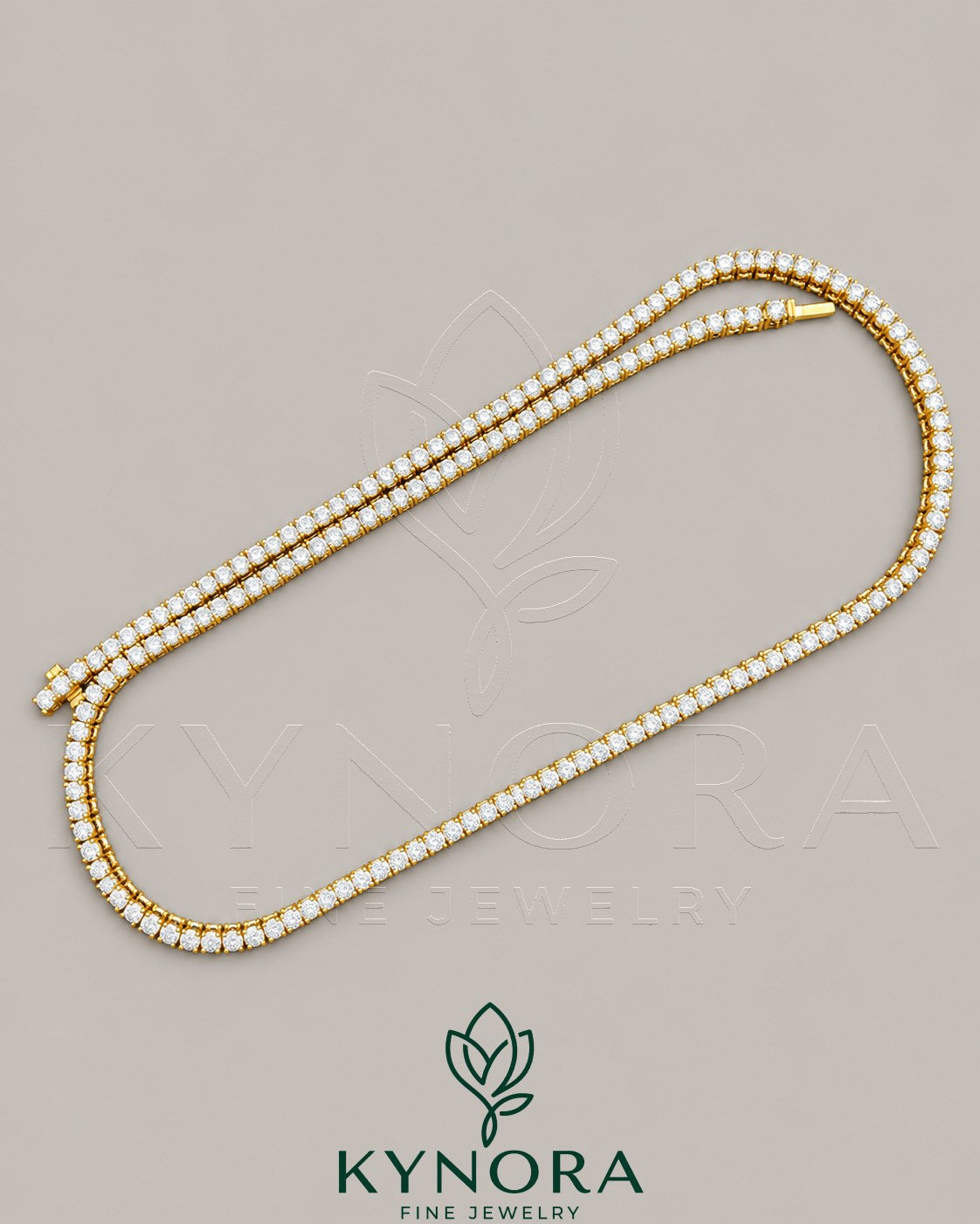Kynora Jewels VVS Moissanite diamond yellow gold plating tennis chain, hip-hop style jewelry with 3mm stones.